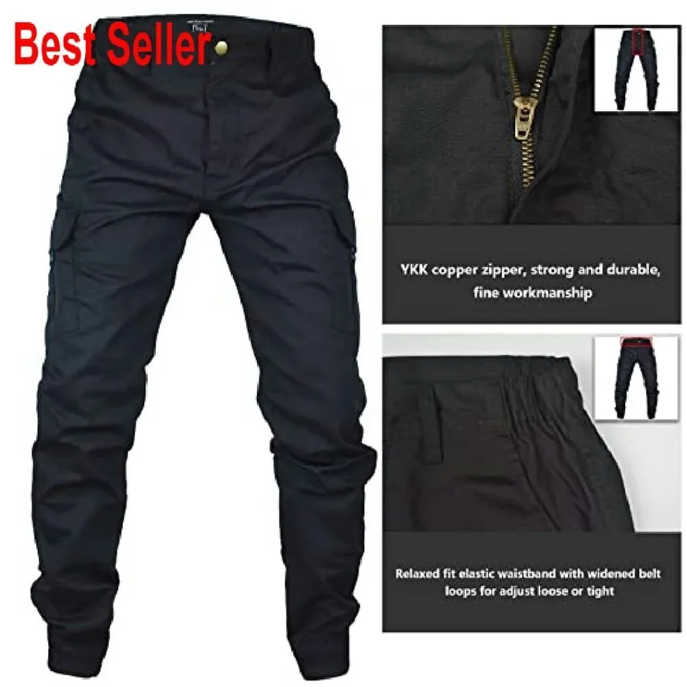 Men's Tactical Cargo Pants Ripstop Fabric Relaxed Fit Outdoor Utility Pockets